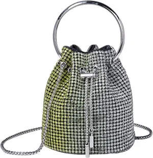 Bling Evening Handbag Rhinestone Drawstring Shoulder Bucket Purse Diamond Clutch Purse Party Wedding Shopping