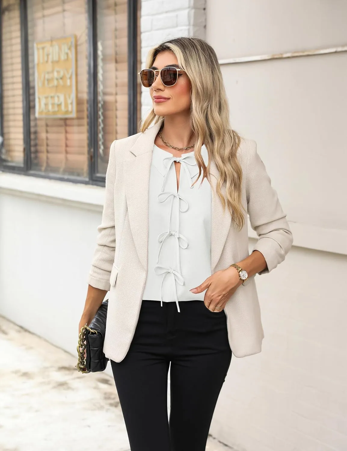 Blooming Jelly Women's Dressy Casual Blouses Business Work Tops Tie Front Long Sleeve Shirts 2025 Fall Outfits