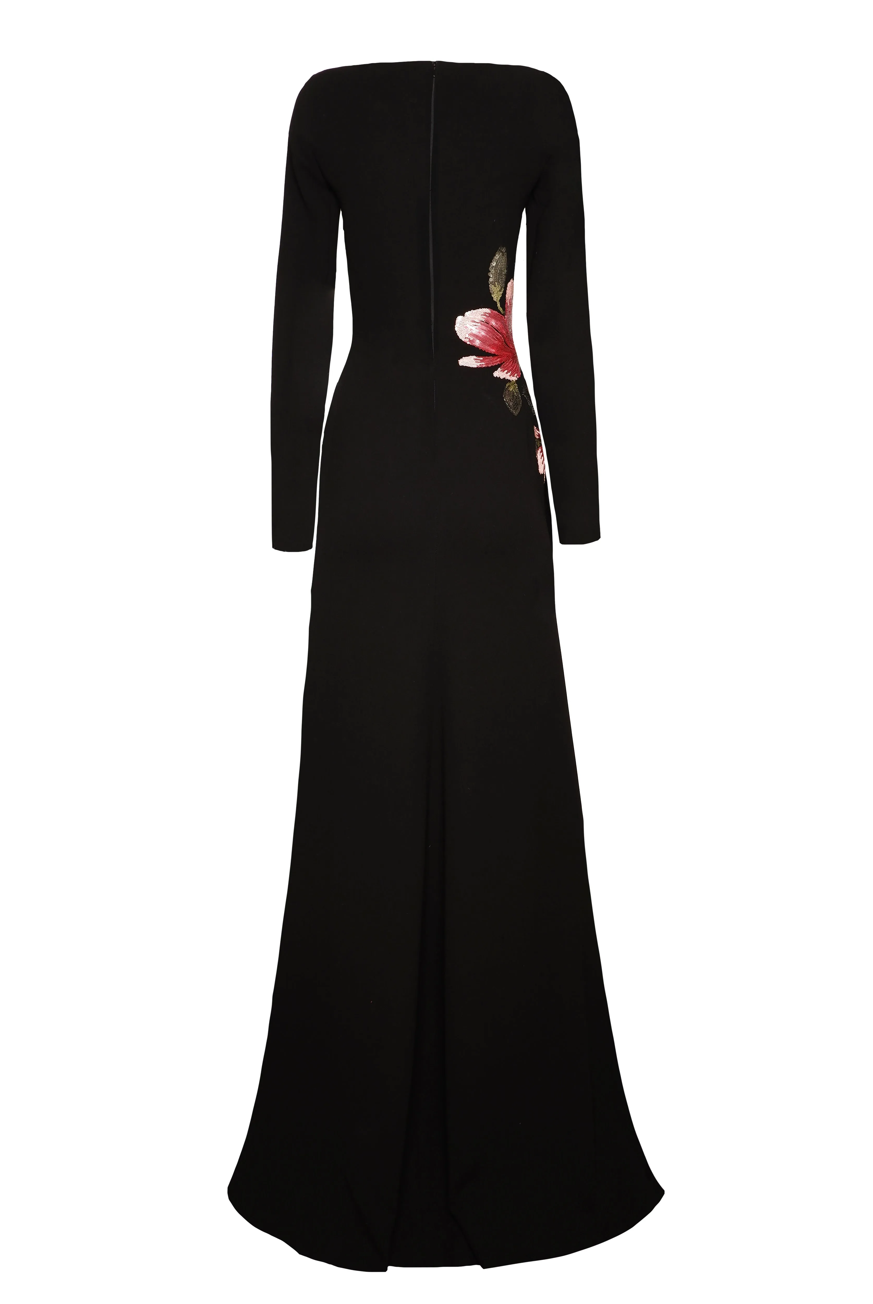 BOAT NECK LONG SLEEVE FIT-AND-FLARE GOWN