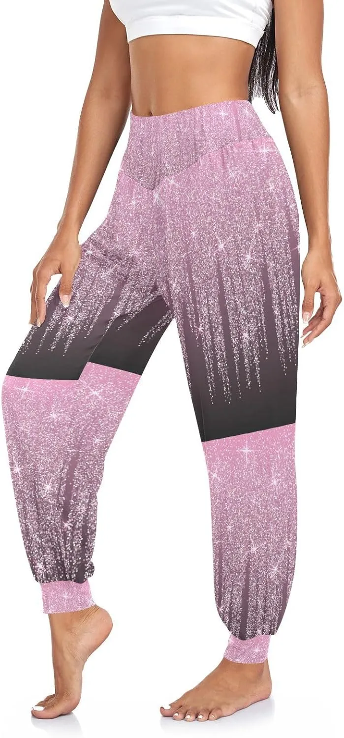 Boccsty Women's Pajama Pants Pink Rose Gold Glitter Confetti Women Harem Pants Sweatpants Yoga Pants Athletic Lounge Pants S