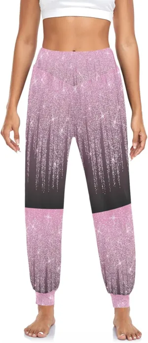 Boccsty Women's Pajama Pants Pink Rose Gold Glitter Confetti Women Harem Pants Sweatpants Yoga Pants Athletic Lounge Pants S