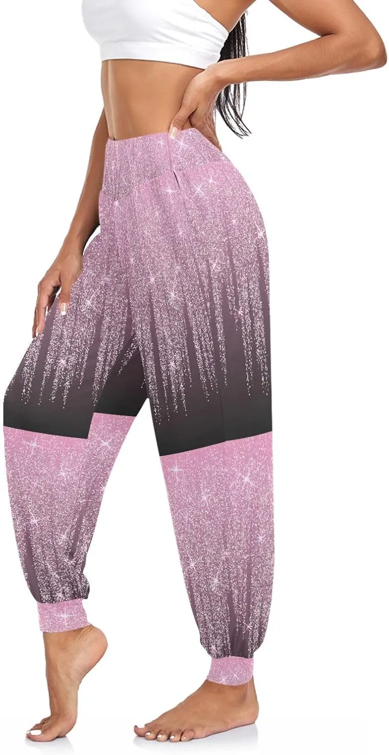 Boccsty Women's Pajama Pants Pink Rose Gold Glitter Confetti Women Harem Pants Sweatpants Yoga Pants Athletic Lounge Pants S