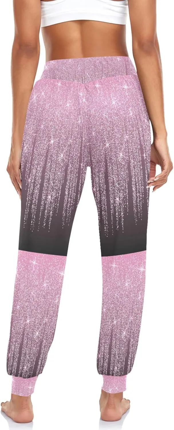 Boccsty Women's Pajama Pants Pink Rose Gold Glitter Confetti Women Harem Pants Sweatpants Yoga Pants Athletic Lounge Pants S