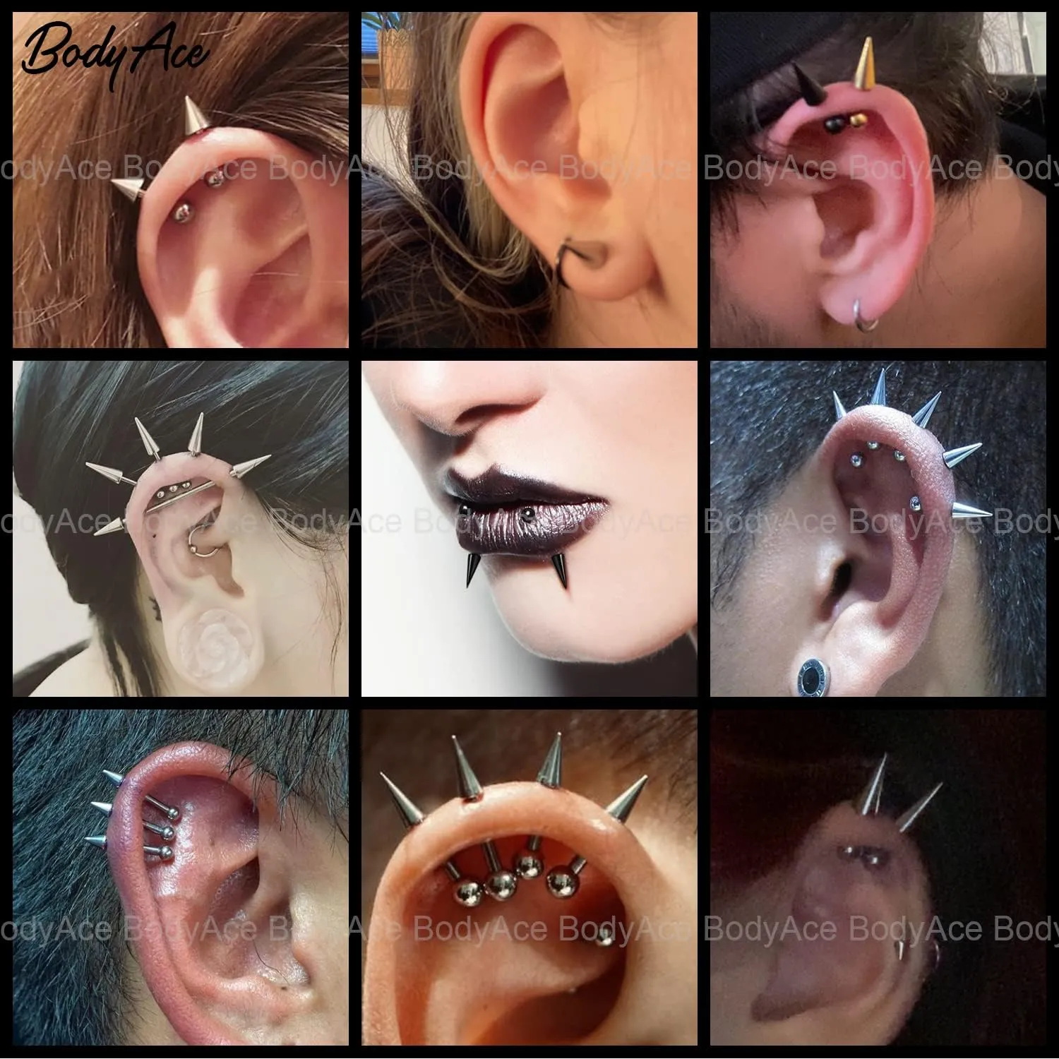 BodyAce 18G Spike Cartilage Earrings, Stainless Steel Spike Stud Earrings for Men Women, Daith Helix Tragus Earrings Black Ear Piercing Jewelry