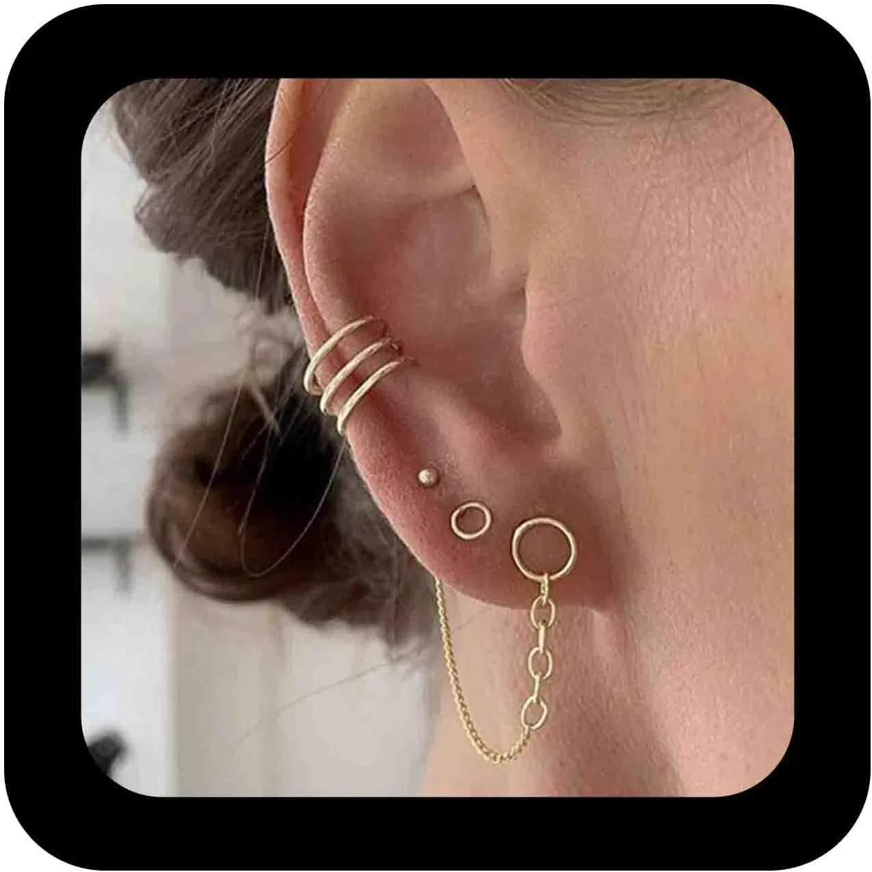 Boho Circle Ear Cuff Earrings Tassel Chain Ear Clip Earrings Circle Ear Wrap Earrings Gold Ball Stud Earrings Multiple Piercing Earrings Set Jewelry for Women