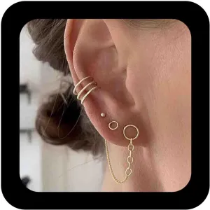 Boho Circle Ear Cuff Earrings Tassel Chain Ear Clip Earrings Circle Ear Wrap Earrings Gold Ball Stud Earrings Multiple Piercing Earrings Set Jewelry for Women