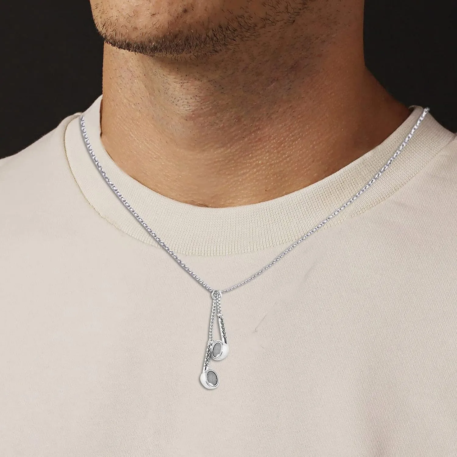 Boho Tennis Chain Necklace for Women and Girls Earphone Necklace For Men Women Titanium Stainless Steel Headset Headphone Pendant Hip Hop Punk Music Jewelry DJ Novelty Chain Statement Necklace Choker