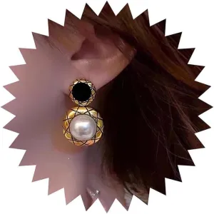 Boho Vintage Pearl Earrings Chunky Pearl Drop Earrings Gold Round Dangle Earrings Circle Onyx Stud Earrings Geometric Statement Earrings Jewelry for Women