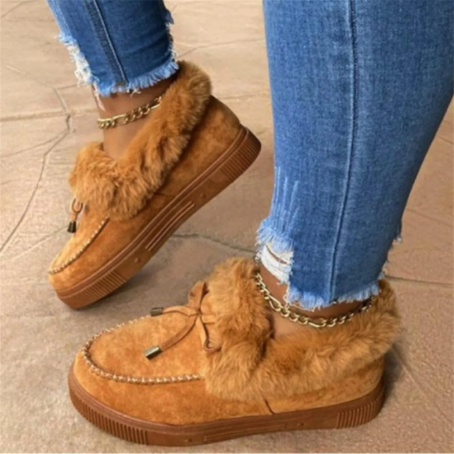 Boots For Women Ankle Booties With Fur Lined Snow Winter Boots Warm Slip On Casual Fashion Comfortable Loafers Shoes