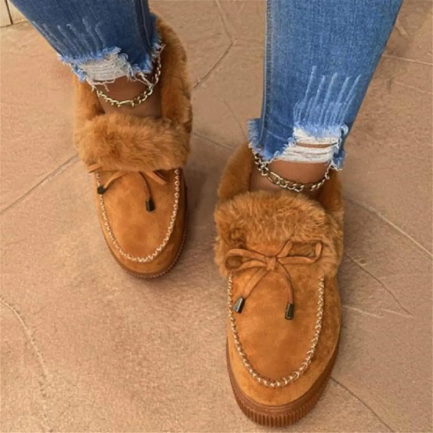 Boots For Women Ankle Booties With Fur Lined Snow Winter Boots Warm Slip On Casual Fashion Comfortable Loafers Shoes
