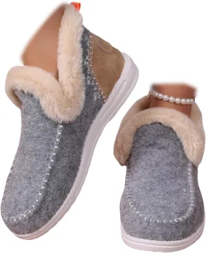 Boots For Women Ankle Booties With Fur Lined Warm Winter Snow Boots Casual Fashion Trendy Comfortable Loafers Shoes