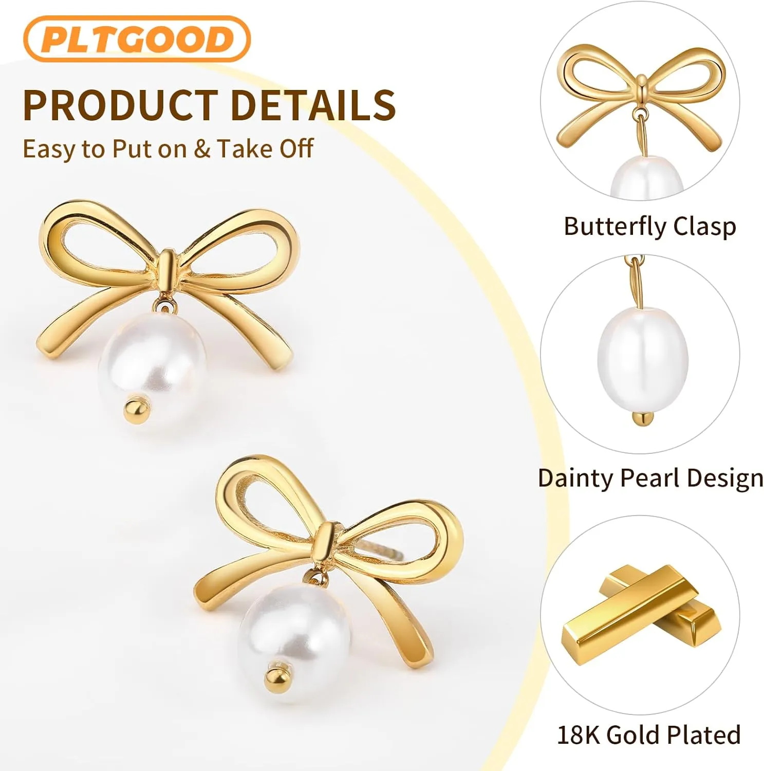 Bow Earrings 18K Gold Plated Pearl Earrings for Women Trendy Knot Pearl Bow Stud Earrings Jewelry Gifts