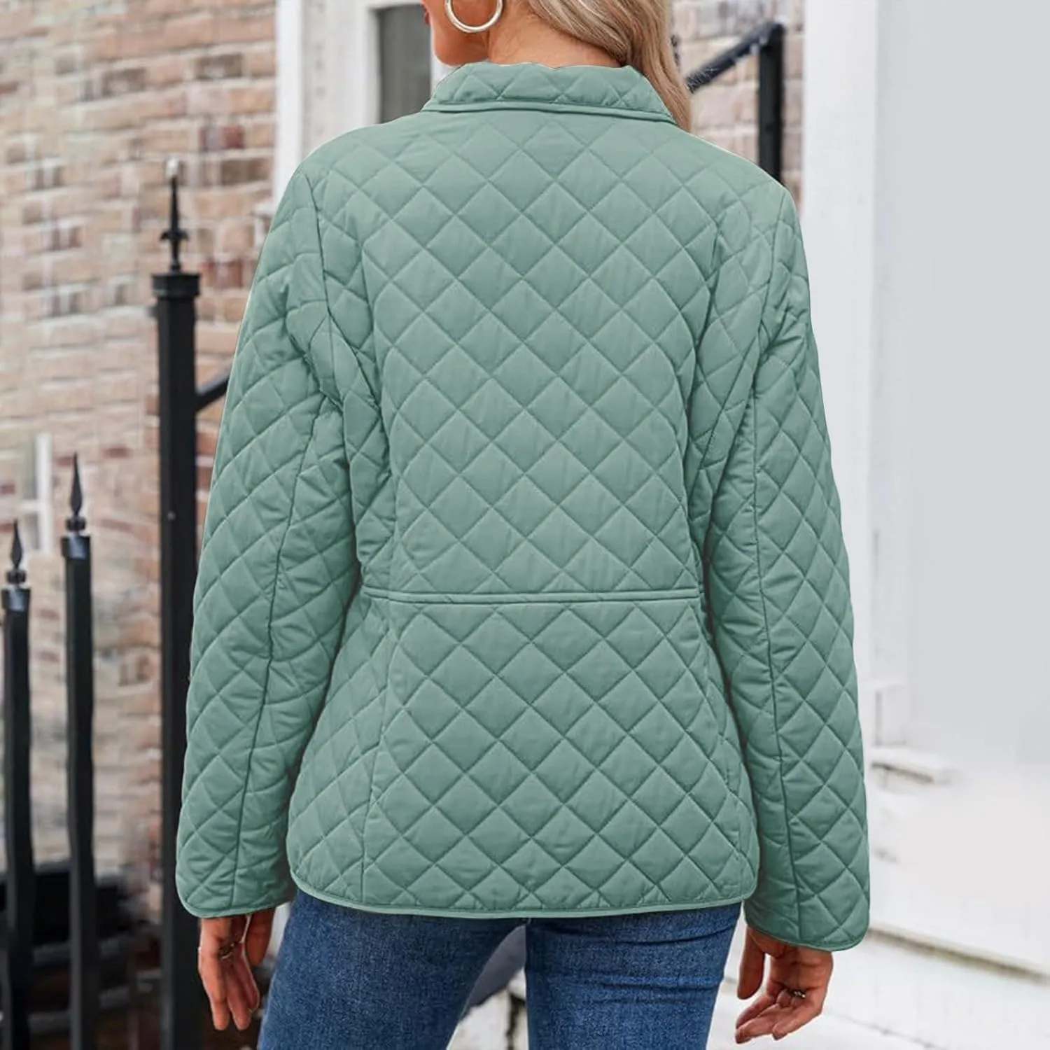 BOXIACEY Womens Quilted Puffer Jacket Winter Down Coats Stand Collar Lightweight Jacket Padded Jacket with Pockets