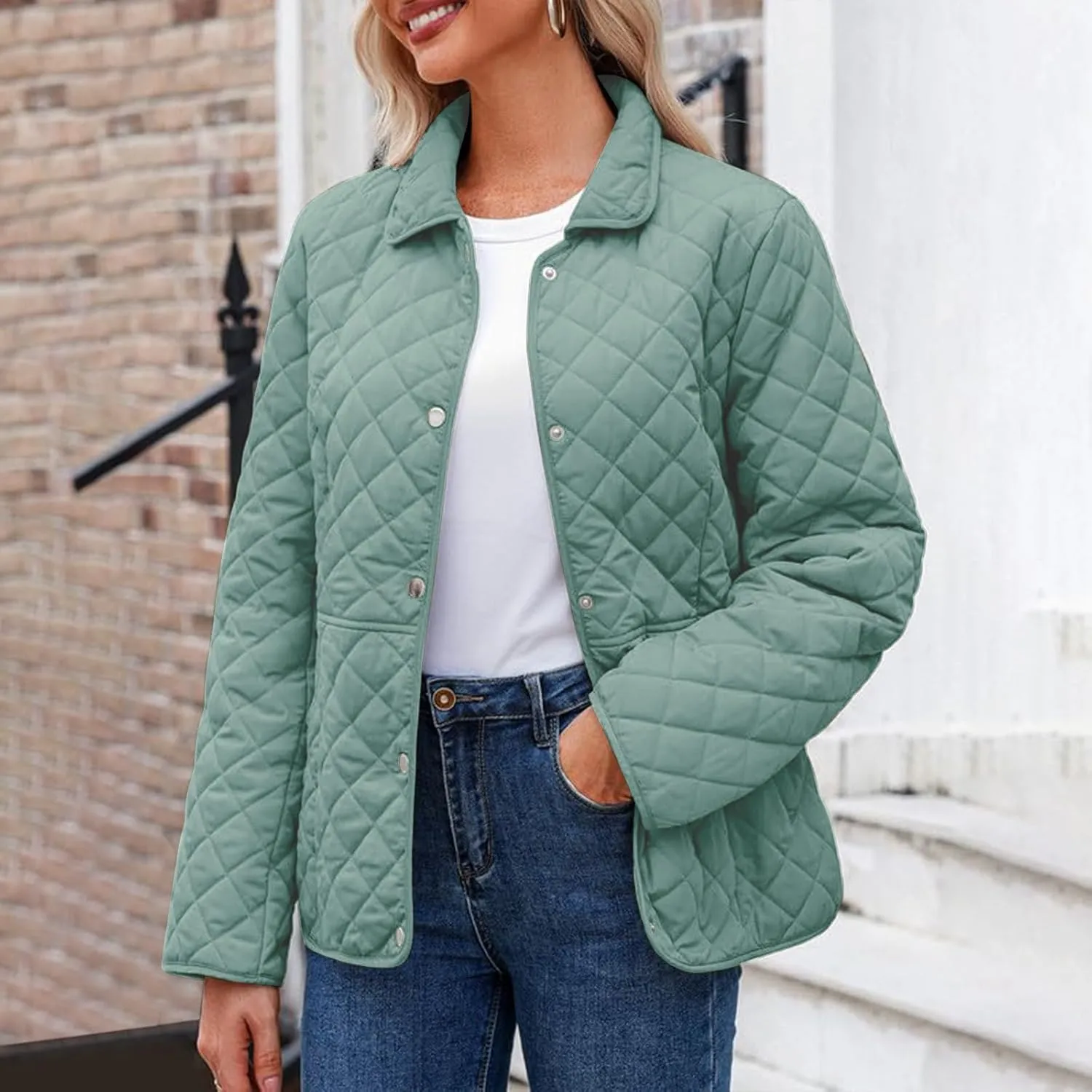 BOXIACEY Womens Quilted Puffer Jacket Winter Down Coats Stand Collar Lightweight Jacket Padded Jacket with Pockets