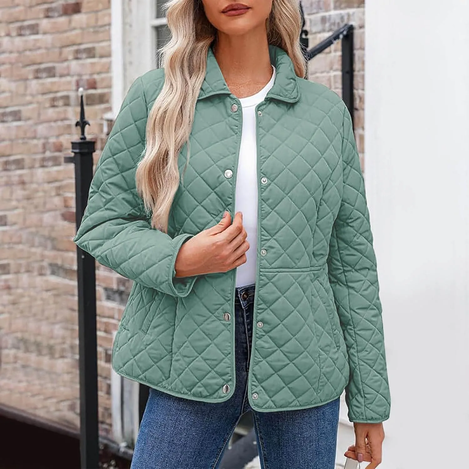 BOXIACEY Womens Quilted Puffer Jacket Winter Down Coats Stand Collar Lightweight Jacket Padded Jacket with Pockets
