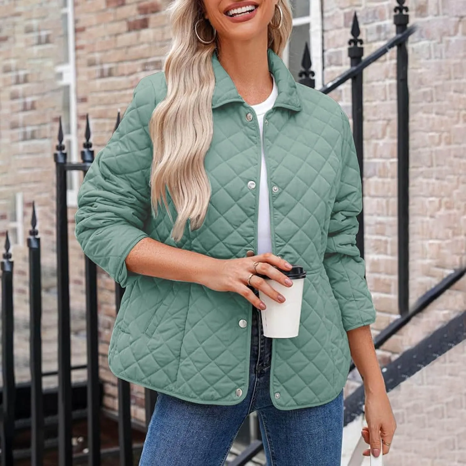 BOXIACEY Womens Quilted Puffer Jacket Winter Down Coats Stand Collar Lightweight Jacket Padded Jacket with Pockets