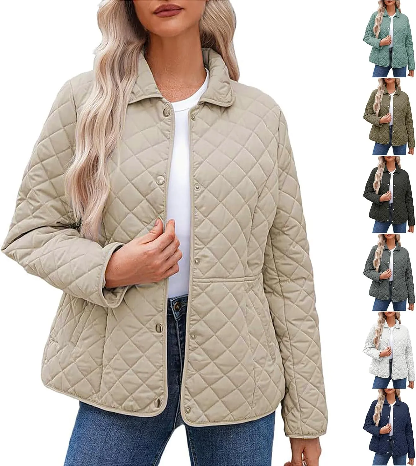 BOXIACEY Womens Quilted Puffer Jacket Winter Down Coats Stand Collar Lightweight Jacket Padded Jacket with Pockets