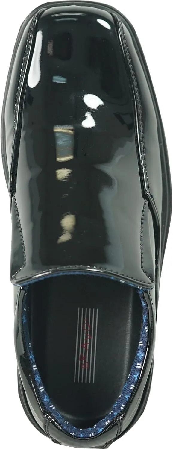 bravo! Boy Classic Slip-on Loafer and Lace-up Oxford William Kid Dress Shoe School Uniform with Removable Insole and Square Toe Black Brown Black Patent