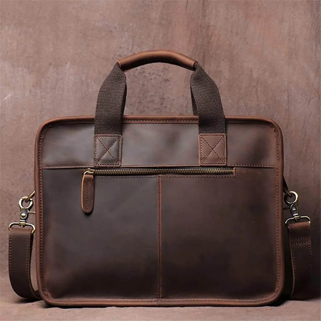 Briefcase Man Handbag Shoulder Genuine Leather Bags Brown Business 14 Inch Laptop Bag