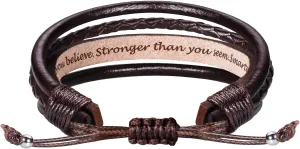 Btysun Leather Bracelet for Men Birthday Gifts for Dad Him Boyfriend Friends Adjustable Cuff Bracelets for Women Brown Valentines Father's Day Gift for Men Jewelry for Women with Inspirational Message