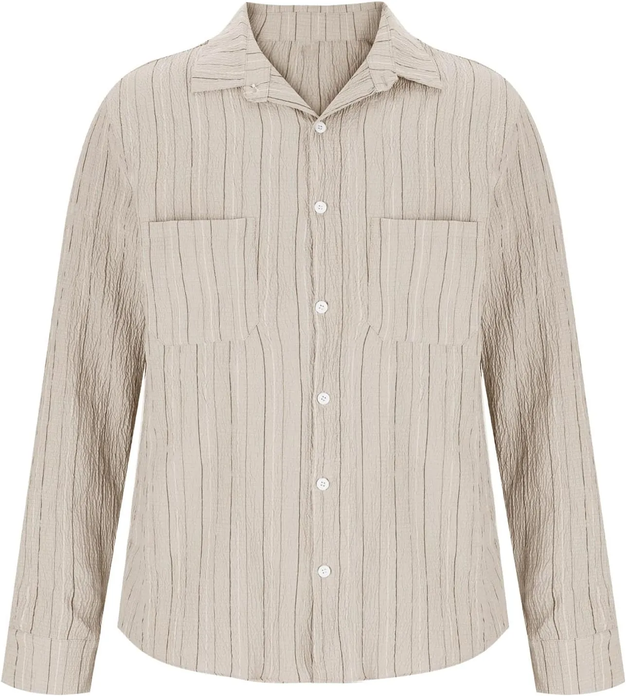 Cambkatl Men's Cotton Linen Button Down Shirts Casual Striped Lapel Long Sleeve Fashion Beach Travel Work Shirts