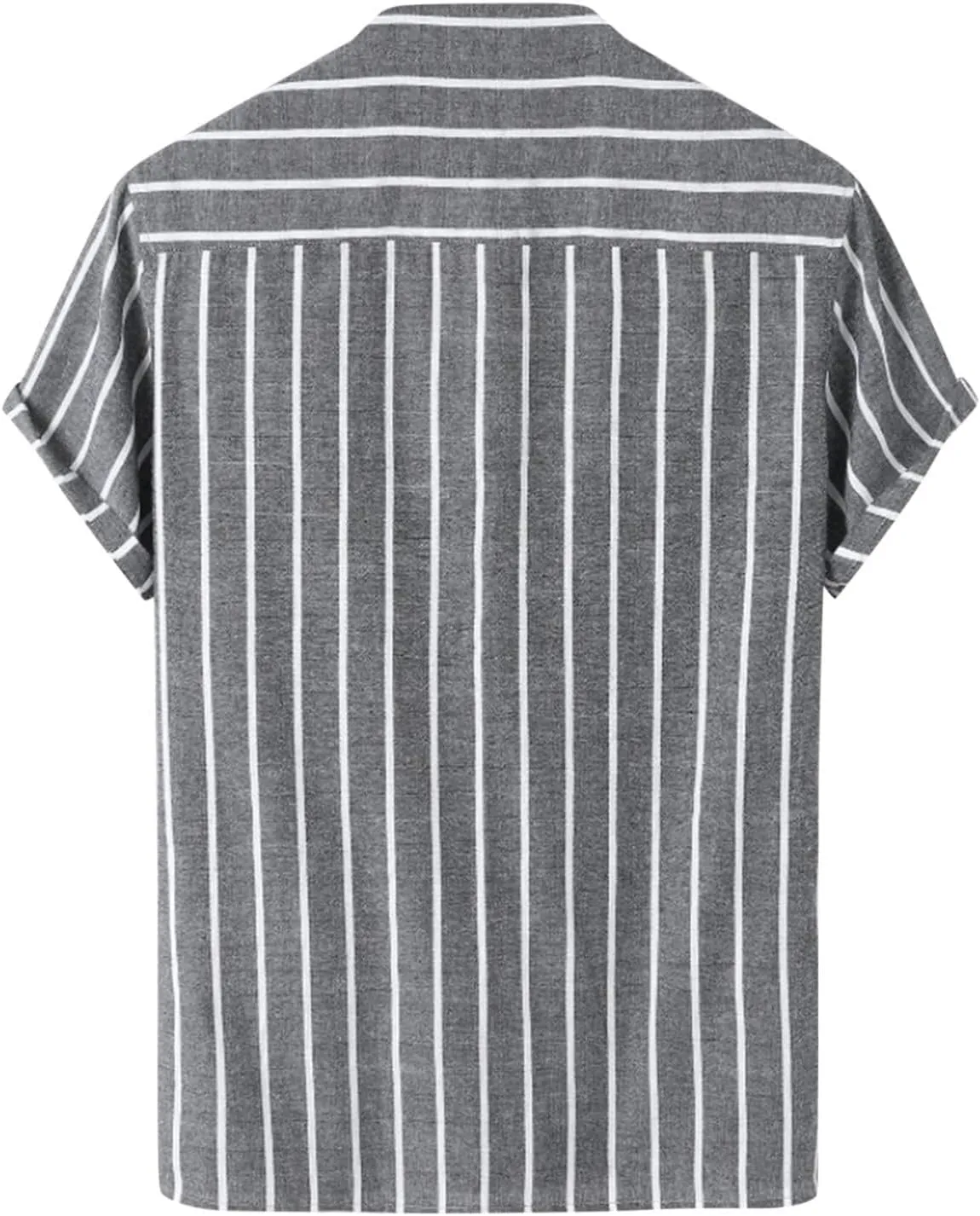 Cambkatl Men's Cotton Linen Stand Collar Button Up Dress Shirts Short Sleeve Loose Summer Business Casual Striped Beach Shirt