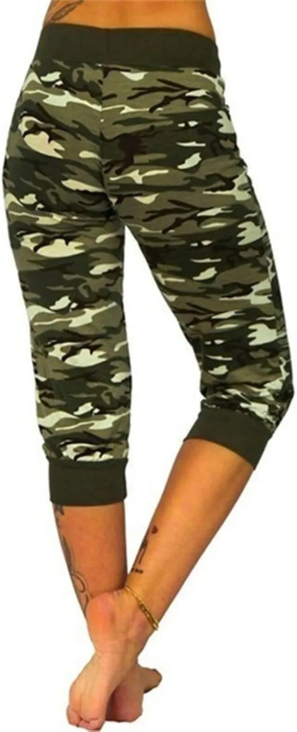 Camouflage Sweatpants for Women Drawstring Capris Summer Casual Comfy Workout High Waisted Sport Pants Yoga Pants