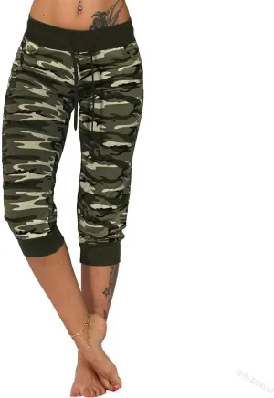 Camouflage Sweatpants for Women Drawstring Capris Summer Casual Comfy Workout High Waisted Sport Pants Yoga Pants
