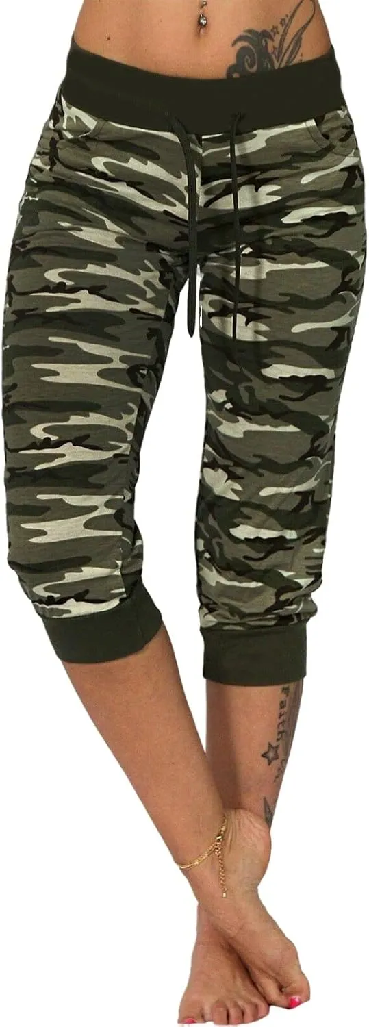 Camouflage Sweatpants for Women Drawstring Capris Summer Casual Comfy Workout High Waisted Sport Pants Yoga Pants