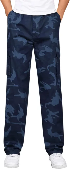 Cargo Pants for Men Big and Tall, Cargo Fleece Sweatpants Stretch Elastic Waist Jogger Sports Pants Drawstring Sports
