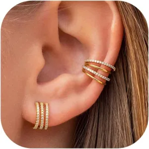 CASDAN Ear Cuffs for Women Non Piercing 14k Gold Plated Ear Cuff Earrings for Women Hypoallergenic Earring Cuffs Non Pierced Trendy Cubic Zirconia Fake Cartilage Piercing Jewelry Gifts