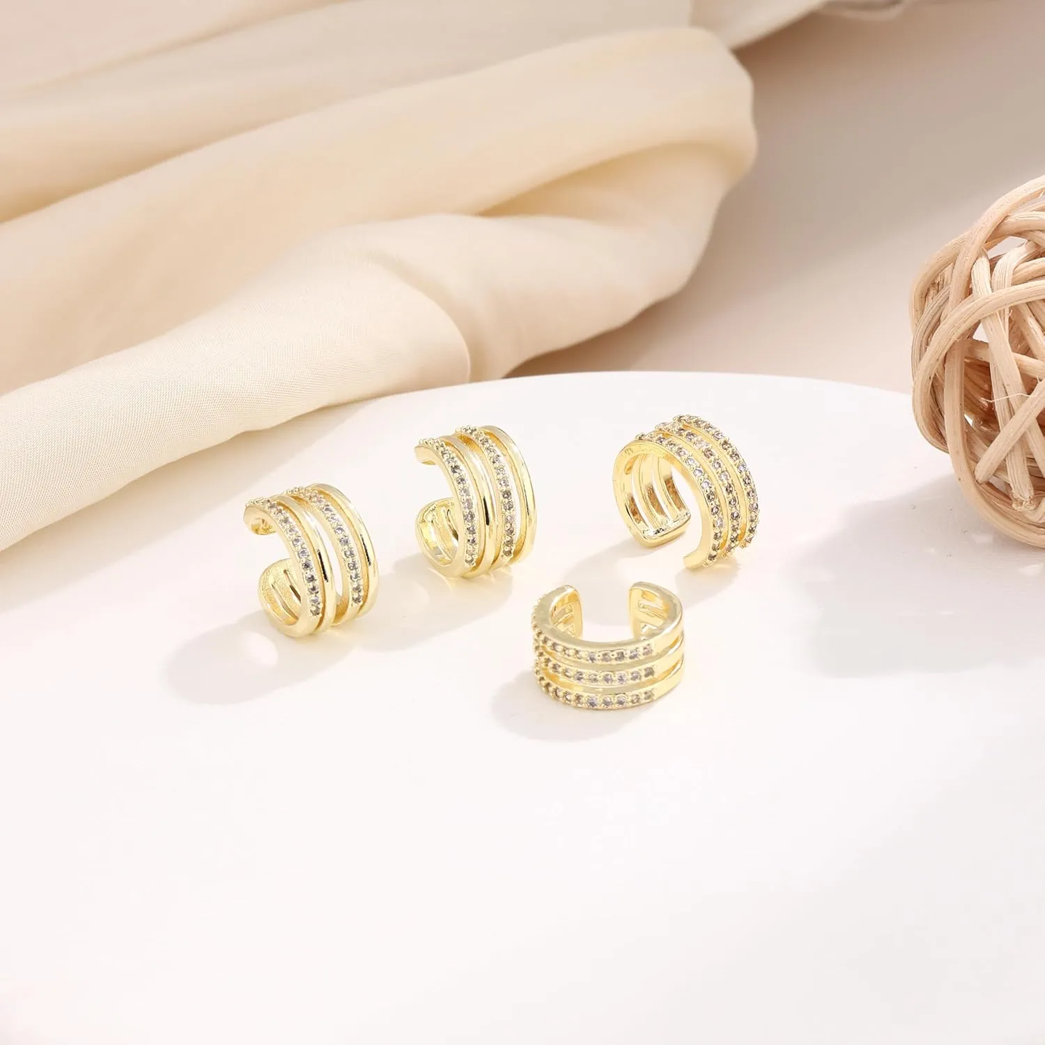 CASDAN Ear Cuffs for Women Non Piercing 14k Gold Plated Ear Cuff Earrings for Women Hypoallergenic Earring Cuffs Non Pierced Trendy Cubic Zirconia Fake Cartilage Piercing Jewelry Gifts