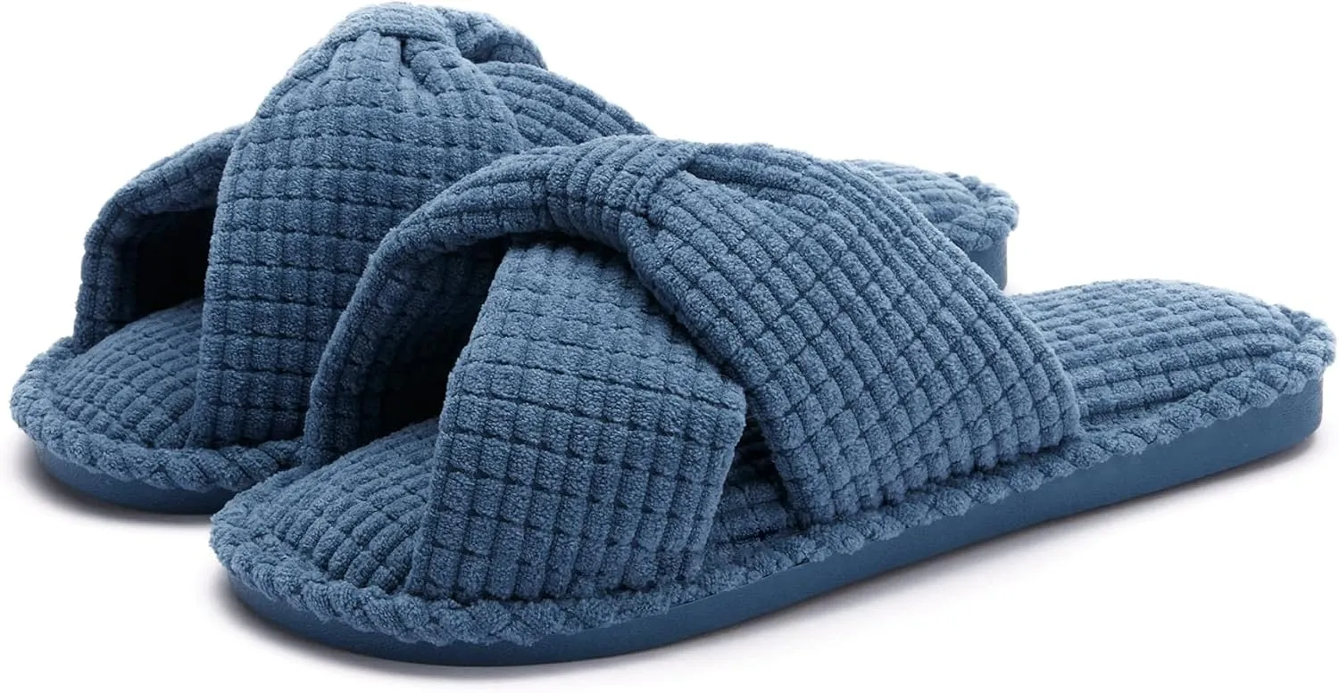 Chantomoo Slippers for Women Memory Foam House Womens Slipper Slides Home Bedroom Bathroom Spa Open Toe Corduroy Bow Slippers Cozy Comfortable