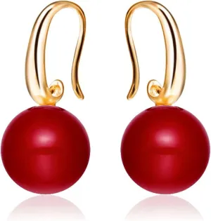 Charming Earrings Drop Simulated Pearl Hook 12MM Red Earrings for Women