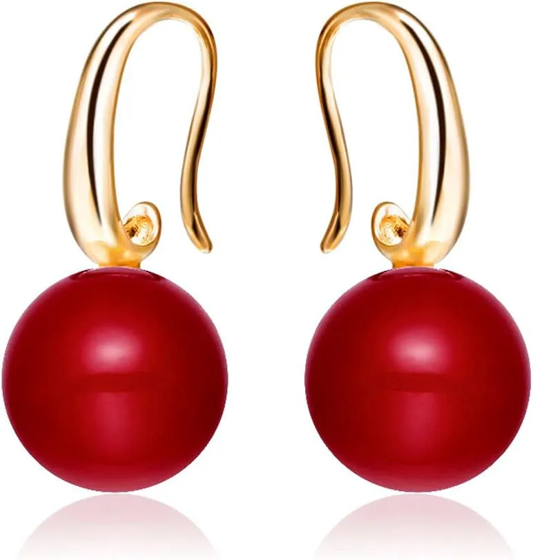 Charming Earrings Drop Simulated Pearl Hook 12MM Red Earrings for Women