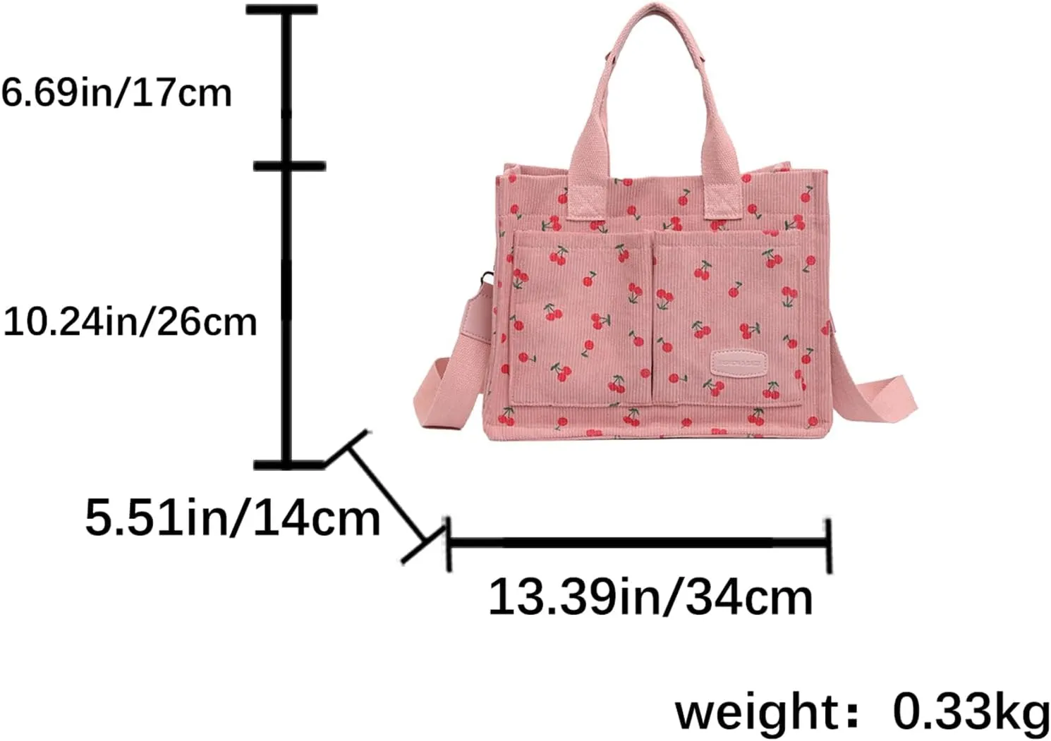 Cherry Tote Bag for Women Canvas Patched Purse Cute Shoulder Bag Multi-Pocket Satchel Handbag for work travel