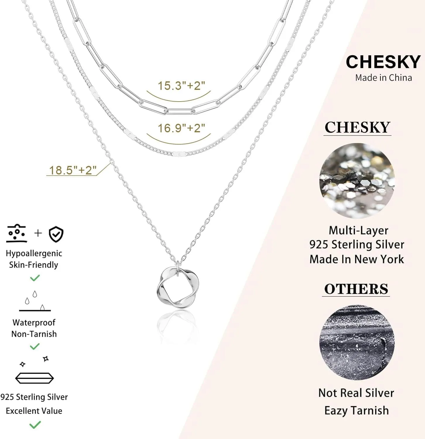CHESKY Layered Silver Necklaces for Women Trendy,Streling Silver Dainty Stackable Charm Necklace for Womens Layering Paperclip Tennis Rope Chain Diamond Pendant Necklaces Jewelry Set for Women Gifts