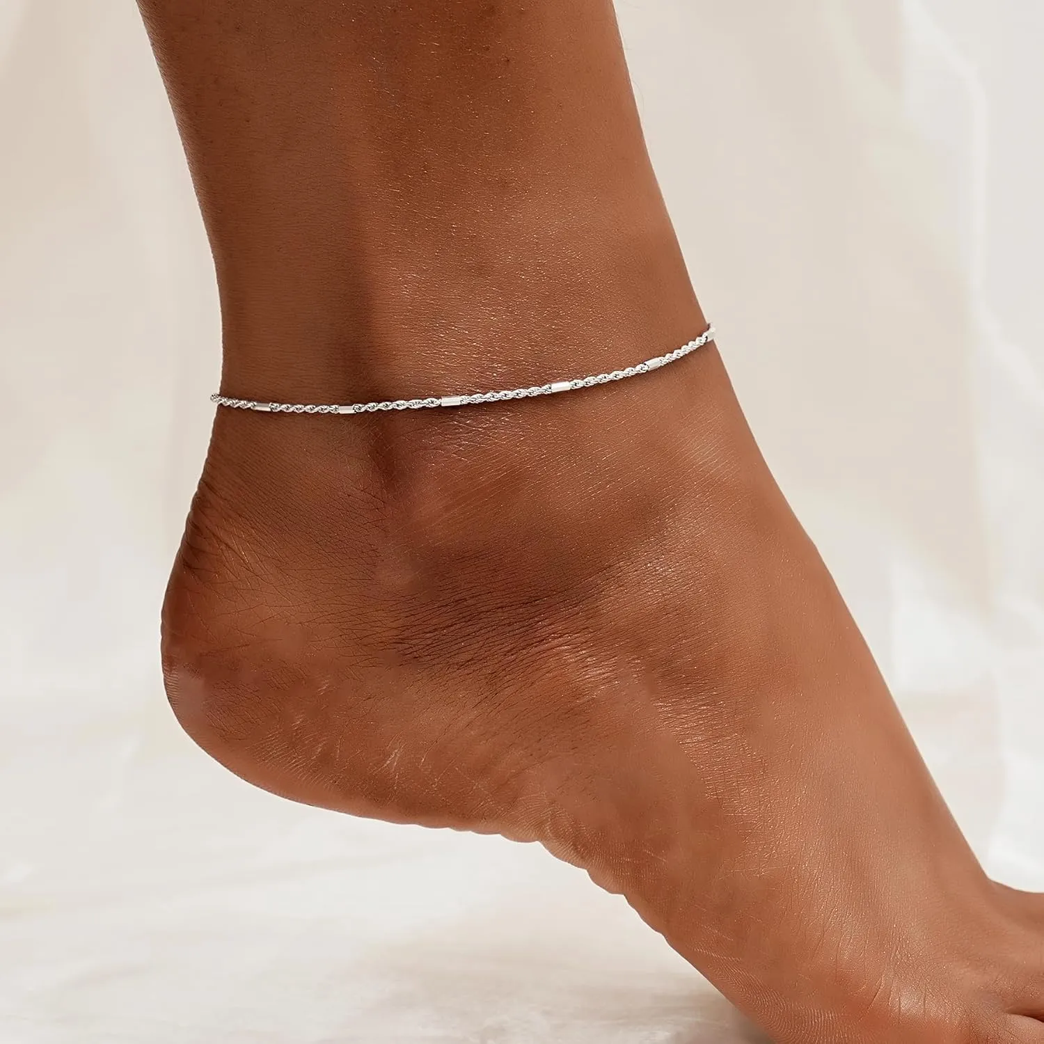 CHIC & ARTSY 925 Sterling Silver Anklet Bracelets for Women - Dainty Minimalist Beach Anklets, Vacation Foot Jewellery