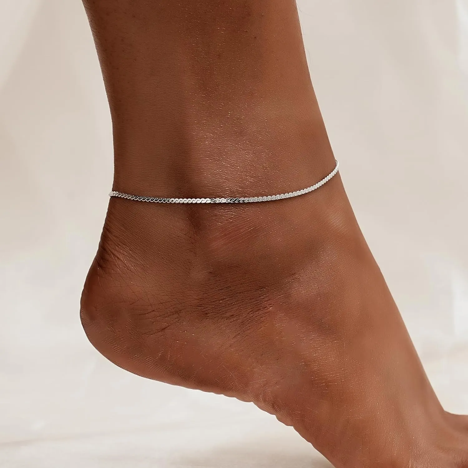 CHIC & ARTSY 925 Sterling Silver Anklet Bracelets for Women - Dainty Minimalist Beach Anklets, Vacation Foot Jewellery