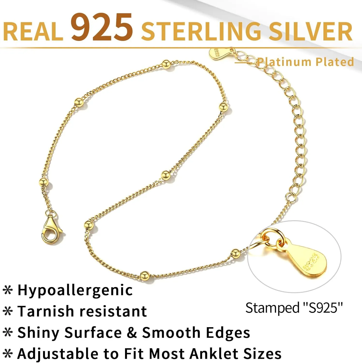 ChicSilver 925 Sterling Silver Ankle Bracelet for Women, Simple Cuban Link/Figaro/Twist Rope Chain Anklets for Beach Party(with Gift Box)