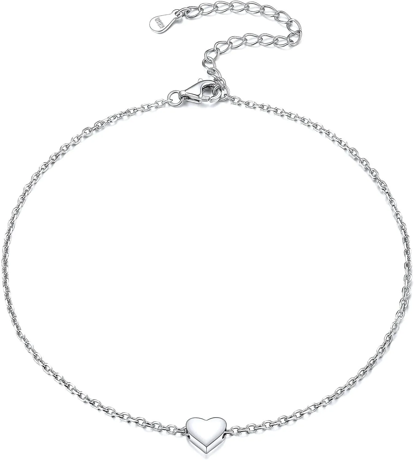 ChicSilver Personalized 925 Sterling Silver Tiny Heart/Moon/Star/Sun/Dot/Triangle Anklets Simple Dainty Foot Jewelry for Women, Silver/Gold/Rose Gold(with Gift Box)