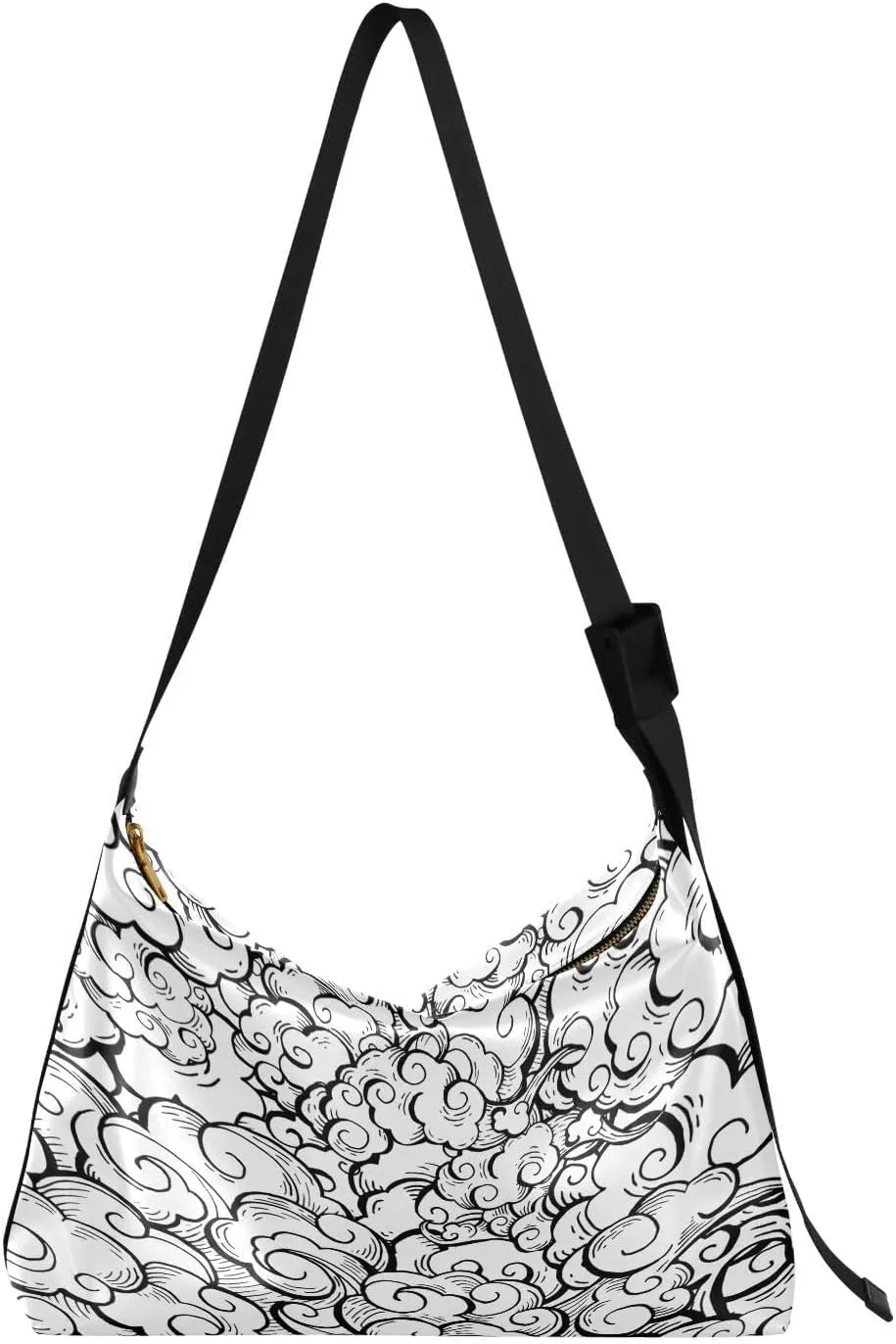 Chinese Clouds Hobo Crossbody Bags for Women Leather Large Shoulder Bag Cross Body Peacock Trendy Womens Tote Bags Handbag for Travel Shopping
