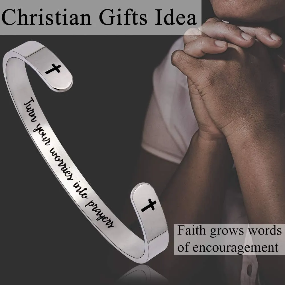 Christian Gifts for Women Inspirational Religious Bracelets for Women Her Girls Cuff Bangle Mens Bracelets Bible Verse Faith Baptism Gifts for Teenage Girls Mantra Quotes Engraved Jewelry