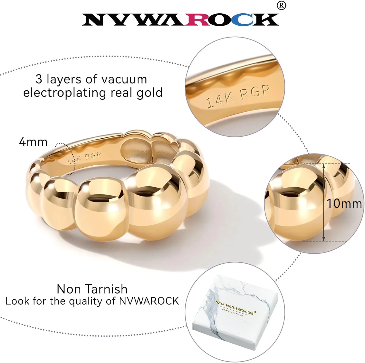 Chunky Dome Rings for Women and Men Cute Fat Puffy Statement Thumb Band High Polished Comfort Bubble Stackable Ring Size 5-10Gold and Silver