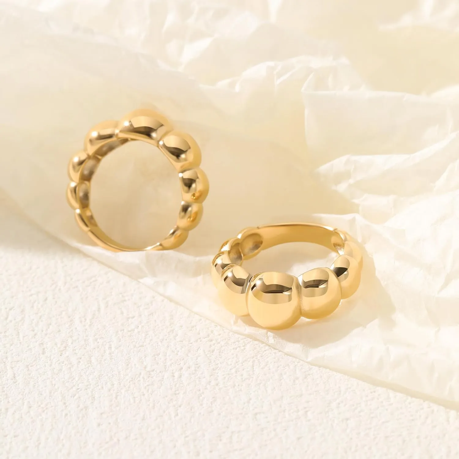Chunky Dome Rings for Women and Men Cute Fat Puffy Statement Thumb Band High Polished Comfort Bubble Stackable Ring Size 5-10Gold and Silver