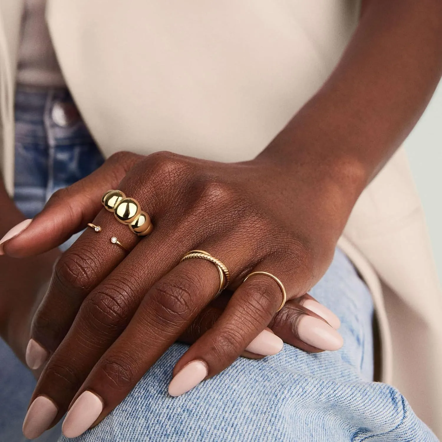 Chunky Dome Rings for Women and Men Cute Fat Puffy Statement Thumb Band High Polished Comfort Bubble Stackable Ring Size 5-10Gold and Silver