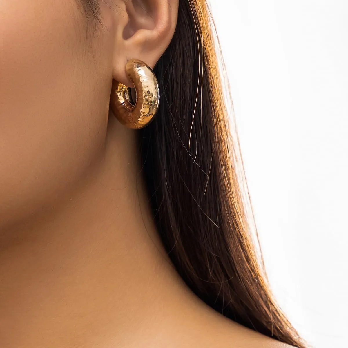 Chunky Gold Ear Cuff Earrings for Women Non Piercing, Hollow Thick Round Tube Ear Cartilage Clip Earrings Jewelry