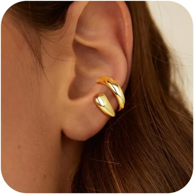 Chunky Gold Ear Cuff Earrings for Women Non Piercing - Hypoallergenic Ear Cuffs Silver/Gold Non Tarnish Clip on Cartilage Earrings Fake Earring Trendy Jewelry