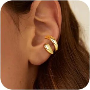 Chunky Gold Ear Cuff Earrings for Women Non Piercing - Hypoallergenic Ear Cuffs Silver/Gold Non Tarnish Clip on Cartilage Earrings Fake Earring Trendy Jewelry