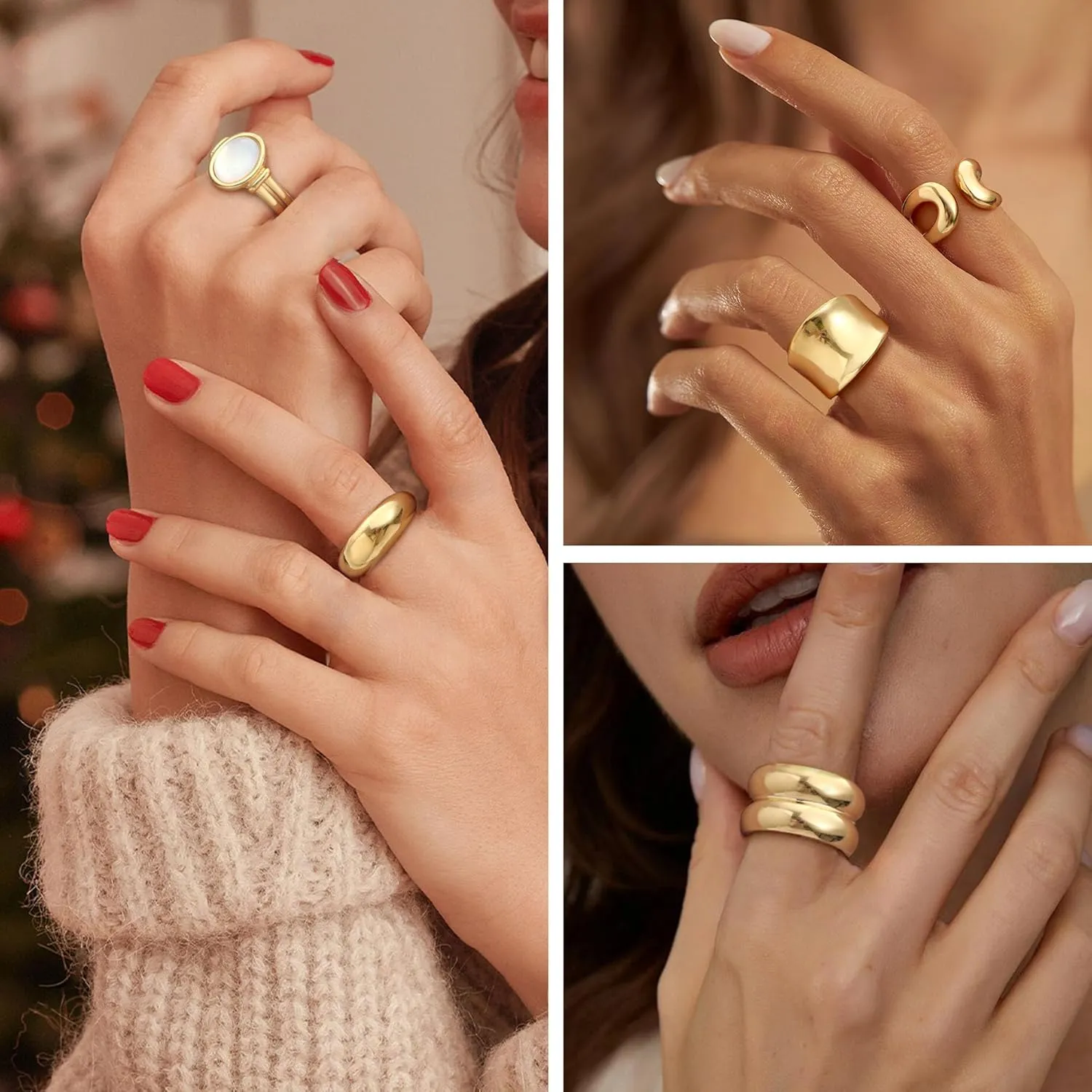 Chunky Gold Rings Gifts for Women Teen Girls 14K Gold Plated Ring No Tarnish Stackable Statement Thumb Dome Band Pinky Rings Birthday Anniversary Retirement Christmas Gift Jewelry